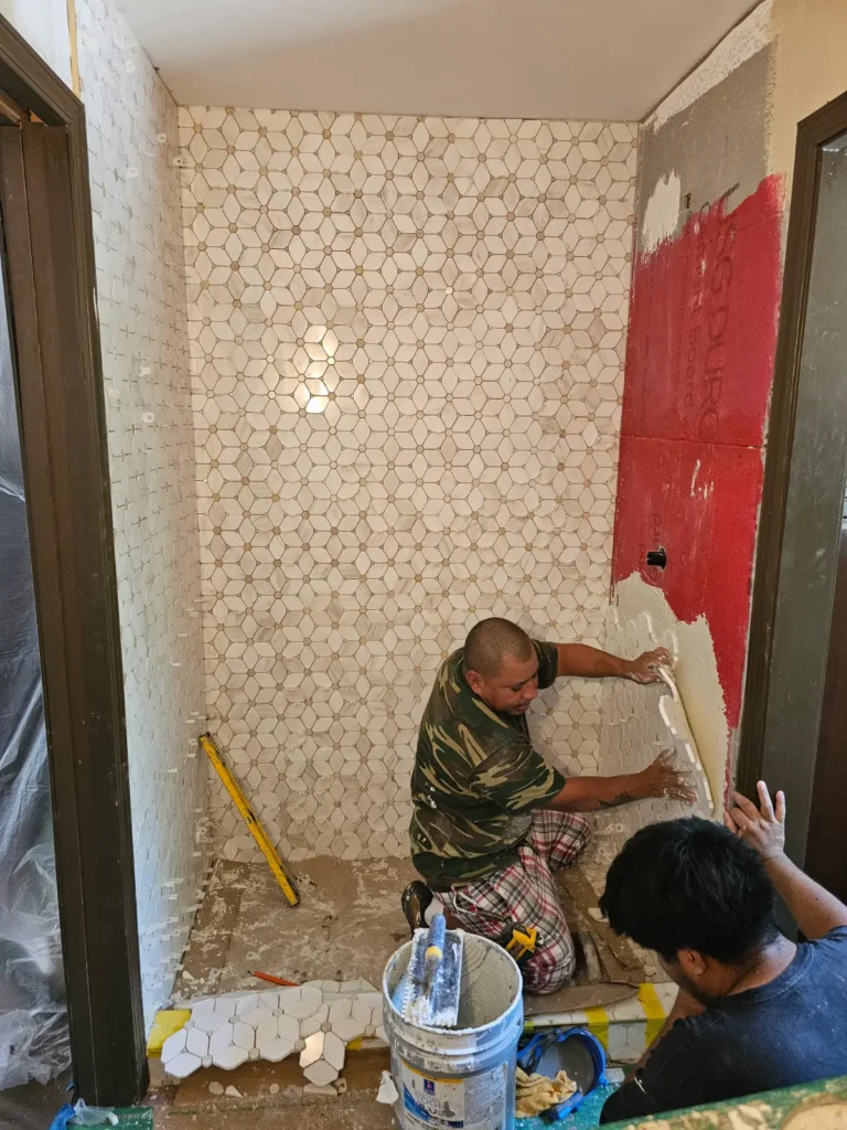 Tile installation in bathroom